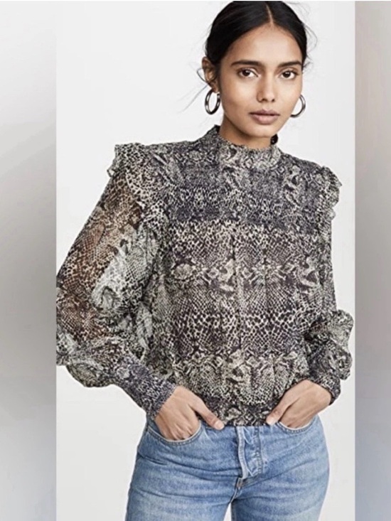 Free People Tops - NWT Free People Sheer Snake-Print High-Neck Blouse in Black and Cream Size Small